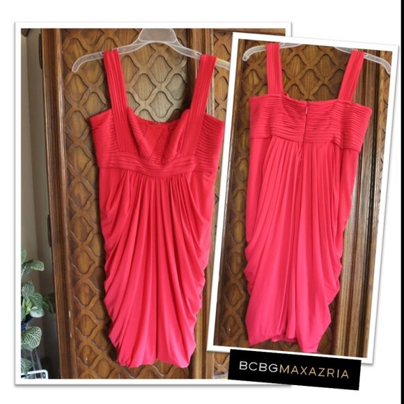 BCBG MaxAzria Draped Bubble Hem Mini Dress Style ACJ6H229 - Red, Size S - Picture 2 of 16